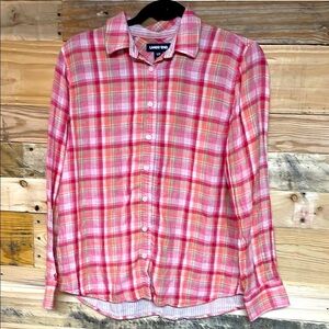 Lands' End size 12 Petite Button Down Pink Plaid Shirt